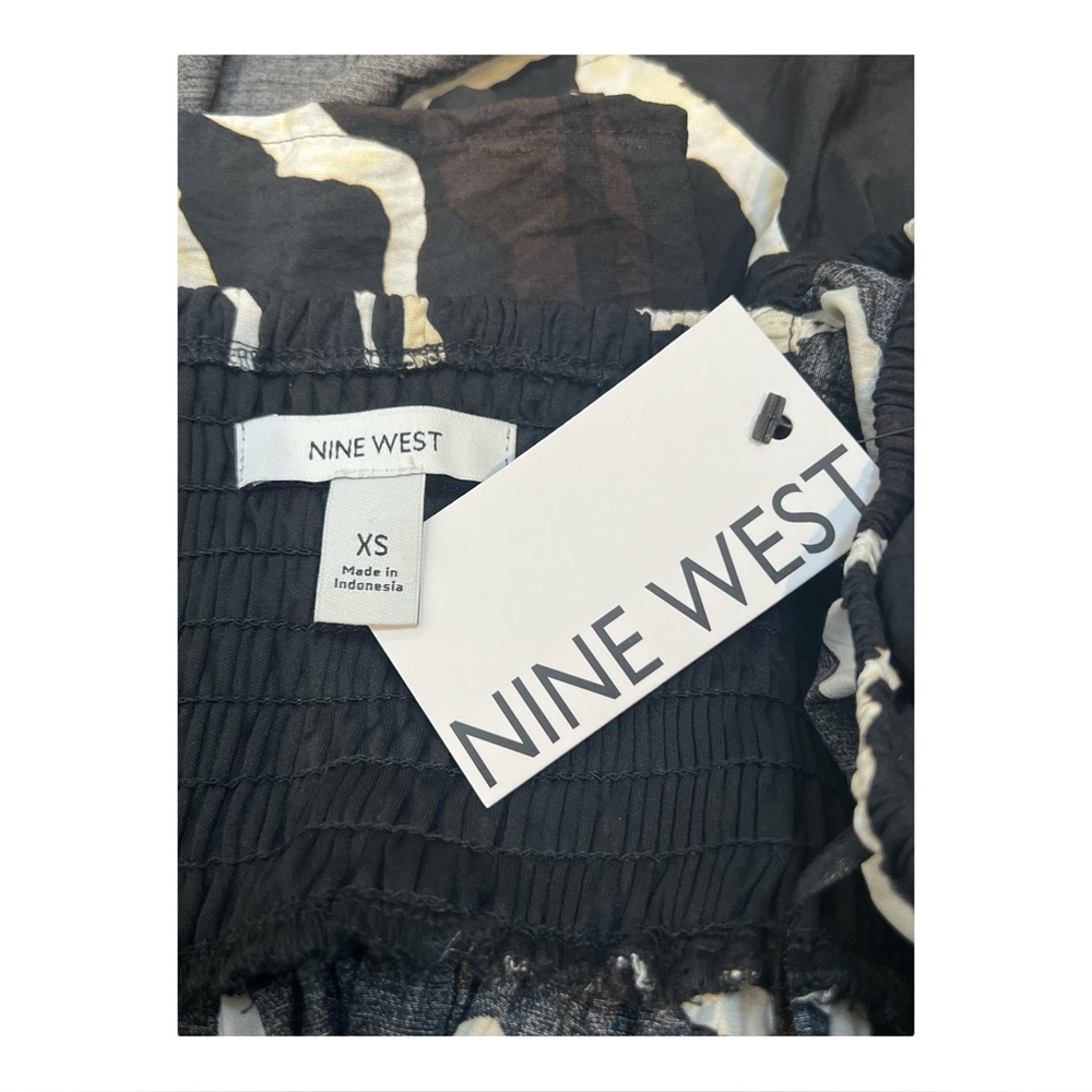 Nine West Women's Babydoll Black and White Short Balloon Sleeves Top, Size XS - Picture 10 of 11